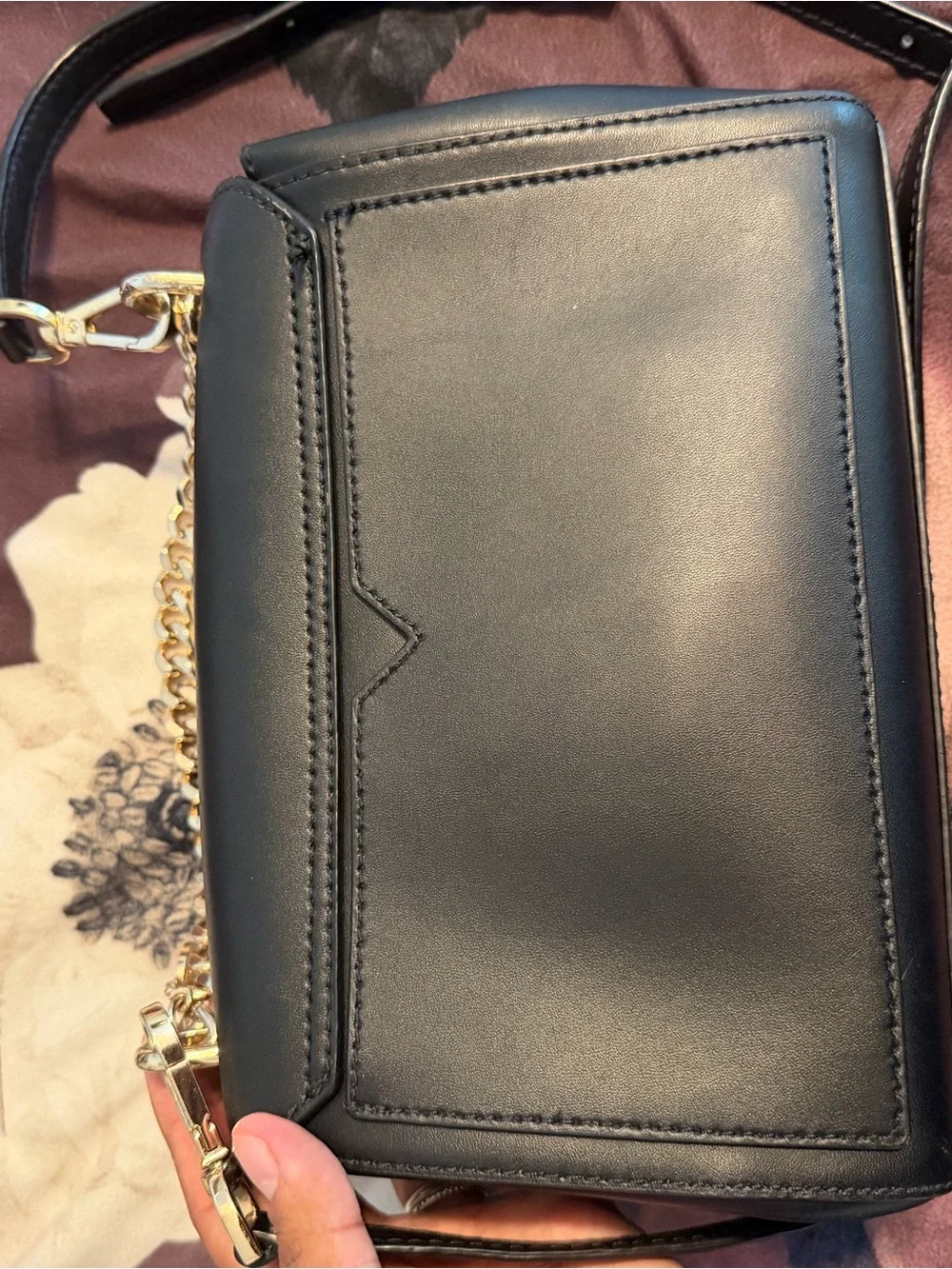 Michael Kors Black Leather Crossbody with Gold Chain Detail